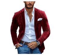 DRCUIVS Men's Velvet Blazer Peak Lapel Slim Fit Single-Breasted Business Suit Jacket Formal Wedding Party Sport Coat, Maroon, M