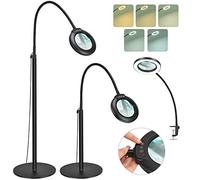Drdefi 10X Magnifying Floor Lamp with Light, 24" Flexible Gooseneck Standing Magnifying Glass, 3-in-1 LED 5 Color Modes Stepless Dimmable Lighted Magnifier Lamp Hands-Free for Close Work, Reading