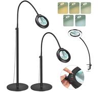 Drdefi 10X Magnifying Floor Lamp with Light, 24" Flexible Gooseneck Standing Magnifying Glass, 3-in-1 LED 5 Color Modes Stepless Dimmable Lighted Magnifier Lamp Hands-Free for Close Work, Reading