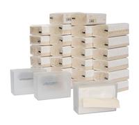 DrDirt Bamboo Facial Tissues Bulk Pack - 27 Packs of 3-Ply Tissues (110 Sheets) with 3 Wall Mounted Dispenser Boxes - Unbleached Tree-Free Paper for Sensitive Skin - Natural