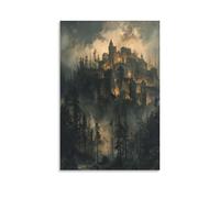DRDPLXGU Gothic Castle Poster Dark Moody Halloween Poster, Victorian Medieval Town Castle Art Poster Canvas Poster Bedroom Decor Landscape Office Room Decor Gift 16x24inch(40x60cm)