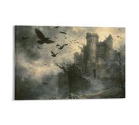 DRDPLXGU Medieval Dracula Castle Poster Dark Moody Art, Gothic Halloween Poster Canvas Poster Wall Art Decor Print Picture Paintings for Living Room Bedroom Decoration 24x36inch(60x90cm)