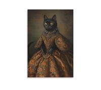 DRDPLXGU Victorian Black Cat in Gothic Dress Art Gothic Cat Portrait, Renaissance Style Cat Art, Witchy Dark Academia Canvas Poster Bedroom Decor Landscape Office Room Decor Gift 12x18inch(30x45cm)