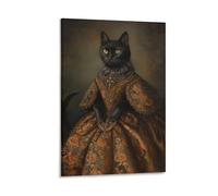 DRDPLXGU Victorian Black Cat in Gothic Dress Art Gothic Cat Portrait, Renaissance Style Cat Art, Witchy Dark Academia Canvas Poster Bedroom Decor Landscape Office Room Decor Gift 12x18inch(30x45cm)