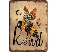 Dreacoss Be Kind Bee Vintage Tin Sign Bee Art Print Honey Bee Decor Flower Wall Room Home Bathroom Decor For Home Office Coffee Bar Club Metal Sign Funny Home Decoration Housewarming Gift 5.5x8 Inch