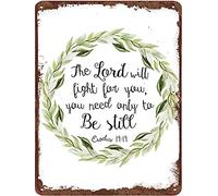 Dreacoss Bible verse printable The lord will fight for you Scripture Fun Tin Sign Laurel wreath Wall Art Christian home decor For Bedroom Living Room Metal Sign Funny Home Decoration 5.5x8 Inch