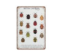 Dreacoss British Ladybirds Tin Signs, Natural History Retro Funny Metal Sign Vintage Poster Wall Art for Kitchen Garden Bathroom Farm Home Coffee Decor Tin Sign, 20x30 cm