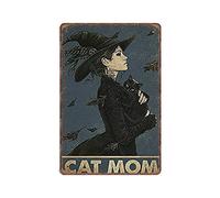 Dreacoss Cat Mom Tin Signs, Witch Poster Halloween Retro Funny Metal Sign Vintage Poster Wall Art for Kitchen Garden Bathroom Farm Home Coffee Decor Tin Sign, 20x30 cm