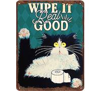 Dreacoss Cat Wipe It Real Good Vintage Tin Sign Funny Tuxedo Cat Wall Art Love Cat Home Sign Cat Bathroom Decor Restroom Sign Funny Metal Sign Home Decor For Home Office Housewarming Gift 5.5x8 Inch