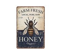 Dreacoss Farm Fresh Honey Tin Signs Vintage Honey Bee Poster, Local Pure Raw Honey Organic, Metal Sign Funny Retro Gifts for mom Dad, 20 X 30 cm(8x12inch)