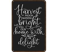 Dreacoss Harvest Fall Blackboard Fun Tin Sign Harvest Moon Shining Bright Metal Sign Fill Our Home with Fall Delight Wall Decor for Home Lounge Porch Bedroom 12x8 Inch
