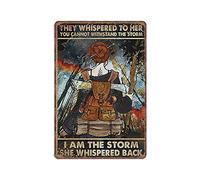 Dreacoss Hiking Hiker I Am The Storm She Whispered Back Tin Signs, Love Hiking Wall Art, Retro Funny Metal Sign Vintage Poster Wall Art for Kitchen Garden Bathroom Home Decor Tin Sign, 20x30 cm
