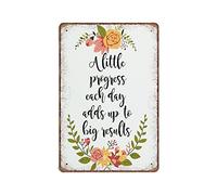 Dreacoss Inspirational Quote Tin Signs Office Decor Motivational Sign Laurel A Little Progress Each Day Funny Vintage Metal Sign Poster Wall Art Bar Kitchen Garden Bathroom Home Decor, 140mm x 200mm