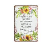 Dreacoss Jeremiah 29:11 Tin Signs Bible Verse Sign for I Know The Plans Sunflower Inspirational Art Funny Vintage Metal Sign Poster Wall Art Bar Kitchen Garden Bathroom Home Decor, 140mm x 200mm