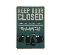Dreacoss Keep Door Closed, Don't Let The Cats Out, Funny Black Cat Tin Signs, Retro Funny Metal Sign Vintage Poster Wall Art for Kitchen Garden Bathroom Farm Home Coffee Decor Tin Sign, 8x12 inches