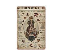Dreacoss Kitchen Witchery Tin Signs, Witches Magic Knowledge Lover Gift Retro Funny Metal Sign Vintage Poster Wall Art for Kitchen Garden Bathroom Farm Home Coffee Decor Tin Sign, 8x12 inches