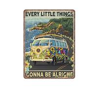 Dreacoss Little Thing Gonna Be Alright Hippie Car Tin Signs, Hippie Car Travel Retro Funny Metal Sign Vintage Wall Art for Kitchen Garden Farm Home Coffee Decor Tin Sign, 30x40 cm