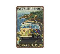 Dreacoss Little Thing Gonna Be Alright Hippie Car Tin Signs, Hippie Car Travel Retro Funny Metal Sign Vintage Wall Art for Kitchen Garden Bathroom Farm Home Coffee Decor Tin Sign, 20x30 cm