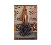 Dreacoss Lose Your Mind Find Your Soul, Afro Queen Tin Signs, Black Woman Retro Funny Metal Sign Vintage Poster Wall Art for Kitchen Garden Bathroom Farm Home Coffee Decor Tin Sign, 8x12 inches