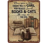 Dreacoss Love Reading Book Cat Vintage Tin Sign There Was A Girl Who Loved Books And Cats Wall Decor Vintage Cat Book Metal Sign For Bedroom Classroom School Cafe Bar Club Pub Decor 5.5x8 Inch