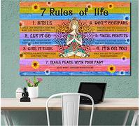 Dreacoss Metal Tin Sign Yoga Hippie Girl Vintage Chic Art Decoration 7 Rules of Life for Home Bar Cafe Farm Store Garage or Club