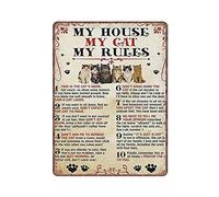 Dreacoss My House My Cat My Rules Tin Signs-cat Smoke Retro Funny Metal Sign Vintage Poster Wall Art for Kitchen Garden Bathroom Farm Home Coffee Decor Tin Sign, 30x40 cm