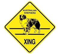 Dreacoss Novelty Metal Sign Australian Shepherd Xing Caution Crossing Sign Dog Warning Tin Signs,Vintage Metal Tin Sign Plaque for Indoor Outdoor 8x12 inch