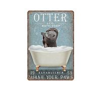 Dreacoss Otter Bath Soap Wash Your Paws Tin Signs, Otter Lover Gift, Love Animal Poster, Otter Art Funny Metal Sign Vintage Wall Art for Bathroom Toilet Home Decor Tin Sign, 20 X 30 cm(8x12inch)