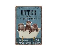 Dreacoss Otter & Co. Bath Soap Wash Your Hands Tin Signs, Otter Lover Gift, Otter Wall Art, Bathroom Toilet Decor Retro Funny Metal Sign Vintage Poster Wall Art for Bathroom Home Decor, 8x12 inches