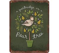Dreacoss Partridge in a Pear Tree Happy Holiday Vintage Tin Sign Animal Metal Sign Home Decoration for Bedroom Living Room Coffee Bar Club Pub Housearming Gift 5.5x8 Inch