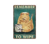 Dreacoss Remember to Wipe Tin Signs, Guinea Pig Bathroom Poster, Bathroom Toilet Decor, Hamster Retro Funny Metal Sign Vintage Poster Wall Art for Bathroom Decor Sign, 8x12 inches