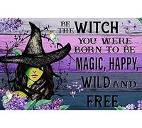 Dreacoss Retro Metal Aluminium Tin Sign Halloween Flowers Be The Witch Vintage Wall Poster Metal Plaque Wall Hanging Home Room Decor Old Fashion Aluminum Sign for Home Coffee Wall Decor 8x12 Inch