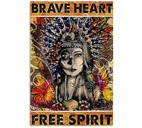 Dreacoss Retro Metal Aluminium Tin Sign Native American Brave Heart Wall Art Farmhouse Sign Decor Vintage Wall Poster Metal Plaque Old Fashion Aluminum Sign for Home Coffee Wall Decor 8x12 Inch