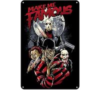 Dreacoss Retro Metal Tin Sign Make Me famous Classic Horror Movie Characters Halloween Wall Art,Vintage Wall Decor for Home,Street,Bars,Restaurants,Cafes, Pubs Sign Gift 12 X 8 Inch