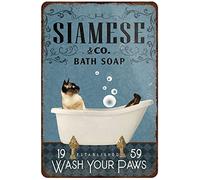 Dreacoss Rustic Retro Metal Tin Sign Siamese Cat Bath Soap Company Vintage Funny Bathroom Decor Plate Plaque Metal Tin Sign Birthday Anniversary Housewarming Gift for Women Men 12x8 Inch