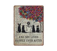 Dreacoss She Lived Happily Ever after Tin Signs, Dog Lover Gift, Retro Funny Metal Sign Vintage Poster Wall Art for Kitchen Garden Bathroom Farm Home Coffee Decor Tin Sign, 30x40 cm
