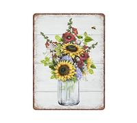 Dreacoss Sunflower Decor Sunflower Flower Bee Tin Signs Flowers Rustic Botanical Farmhouse Decor Wall Art Retro Funny Metal Sign Vintage Poster Wall Art for Farm Decor Tin Sign, 30x40 cm