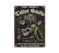 Dreacoss Tattoo Studio Tin Signs, Skull Tattoo Wall Art, I Get Paid to Penetrate in All Positions Vintage Poster Metal Sign Funny Kitchen Retro Parlor Garage Gifts for mom Dad, 30X40cm