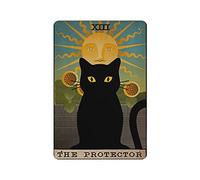 Dreacoss The Protector, Cat Tarot Tin Signs, Black Cat Retro Funny Metal Sign Vintage Poster Wall Art for Kitchen Garden Bathroom Farm Home Coffee Decor Tin Sign, 8x12 inches