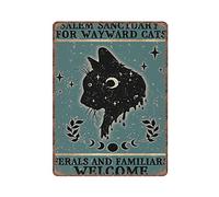 Dreacoss Vintage Gothic Cat Metal Tin Signs, Salem Sanctuary for Wayward Cats Ferals And Familiars Welcome Poster Funny Kitchen Retro Parlor Garage Gifts for mom Dad, 12x16 inches