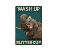 Dreacoss Wash Up Buttercup Elephant Vertical Tin SignsRetro Funny Metal Sign Vintage Poster Wall Art for Kitchen Garden Bathroom Farm Home Coffee Decor Tin Sign, 8x12 inches