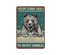 Dreacoss Wash Your Paws Bear Vintage Tin Sign Funny Bathroom Quote Metal Tin Sign Wall Decor For Office Home School Classroom Bathroom Hotal Apartment College Dorm Nursery Wall Sign Gifts 12x8 Inch