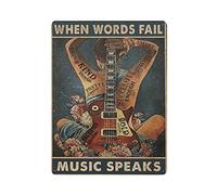 Dreacoss When Words Fail, Music Speaks Tin Signs, Guitar Motivational Retro Funny Metal Sign Vintage Poster Wall Art for Kitchen Garden Bathroom Farm Home Coffee Decor Tin Sign,12x16 inches