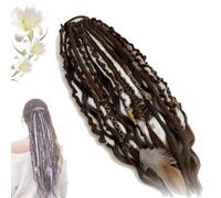 Dread Ponytail Extensions, Elastic Boho Dreadlock Hair with Beads & Shells, Easy 1-Minute Clip-In Ponytail for Festival, Travel & Casual (B)