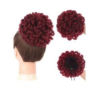 DreadLock Bun, Afro Puff Drawstring Ponytail Hair Bun Synthetic Faux Locs Crochet Hairpieces Clip in Braided Chignon Hair Extensions for Black Women Hair Ponytail for Women Girls(Red)