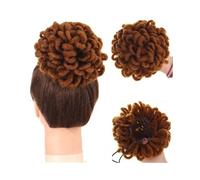 DreadLock Bun, Afro Puff Drawstring Ponytail Hair Bun Synthetic Faux Locs Crochet Hairpieces Clip in Braided Chignon Hair Extensions for Black Women Hair Ponytail for Women Girls(Brown)