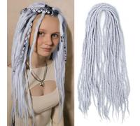 Dreadlock Extensions,22 Inch Double Ended Dreadlocks Extensions,Dreads Extensions 15 Strands Light Gray-37 Handmade Wool Hip-Hop Reggae Braid In Dreads Dreadlock Extensions For Women