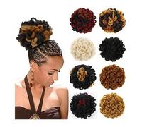 Dreadlocks Bun Afro Puff Drawstring Ponytail Hair Bun Hairpieces Braided Chignon Faux Loc Braids Buns Synthetic Clip in Hair Extensions for Women (Color : 27H613) (3,30