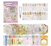 Dreaku 20 Sets DIY 3D Sticker Scene, Reusable 3D House Fun Stickers Kit, Sticker Therapy with 20 Miniature Cabins, 26 PET Stickers, 1 Tweezers for Adults and Kids