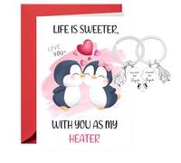 Dreaku Penguin Valentines Card for Him Her with Matching Keychains - Funny You Are My Penguin Valentines Gift Set for Boyfriend Girlfriend Husband Wife - Anniversary Birthday Card with Red Envelope